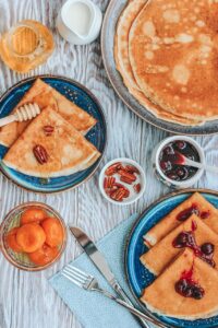 pancakes, breakfast, flat lay, food, meal, dessert, snack, fruits, honey, sweet, tasty, delicious, blinis, crepes, thin pancakes, pancakes, pancakes, breakfast, crepes, crepes, crepes, crepes, crepes